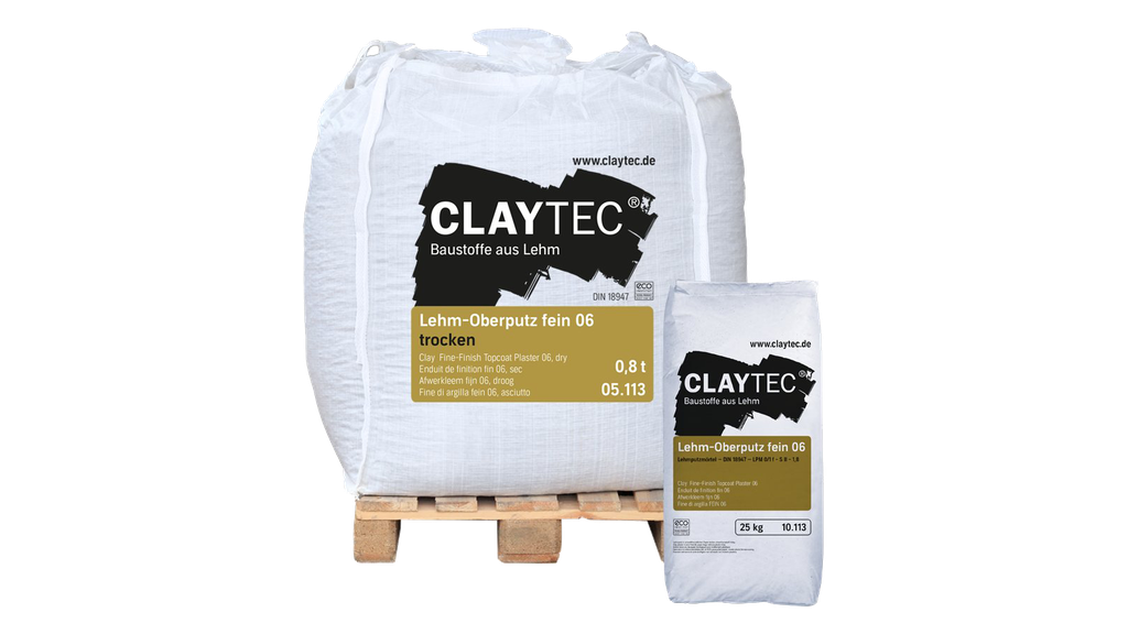 Claytec afwerkleempleister fijn 06, fijne vezels zonder vlas, 25kg (Oberputz fein -10.113)